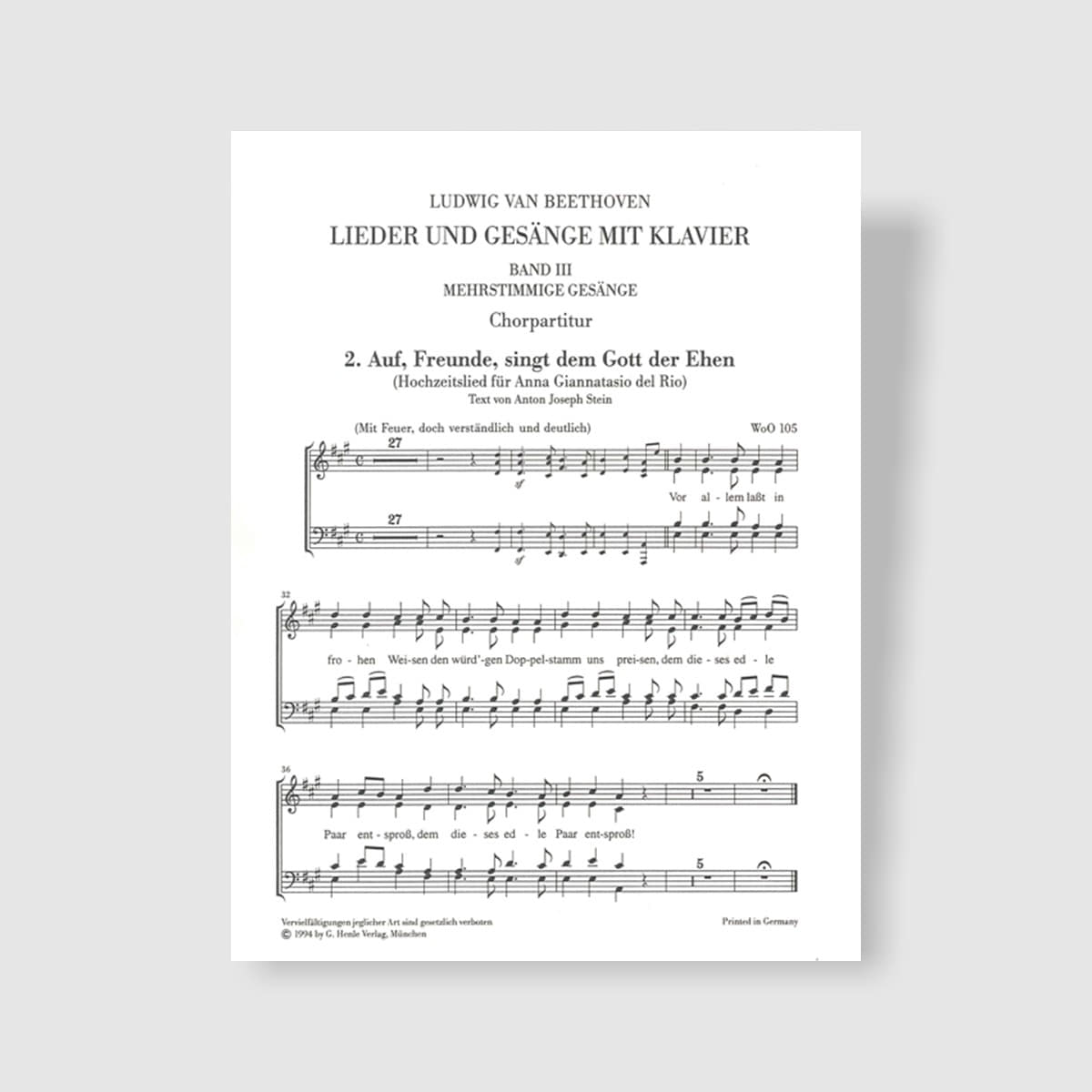 베토벤 가곡집 III (Choral Score to No. 2 - 5)